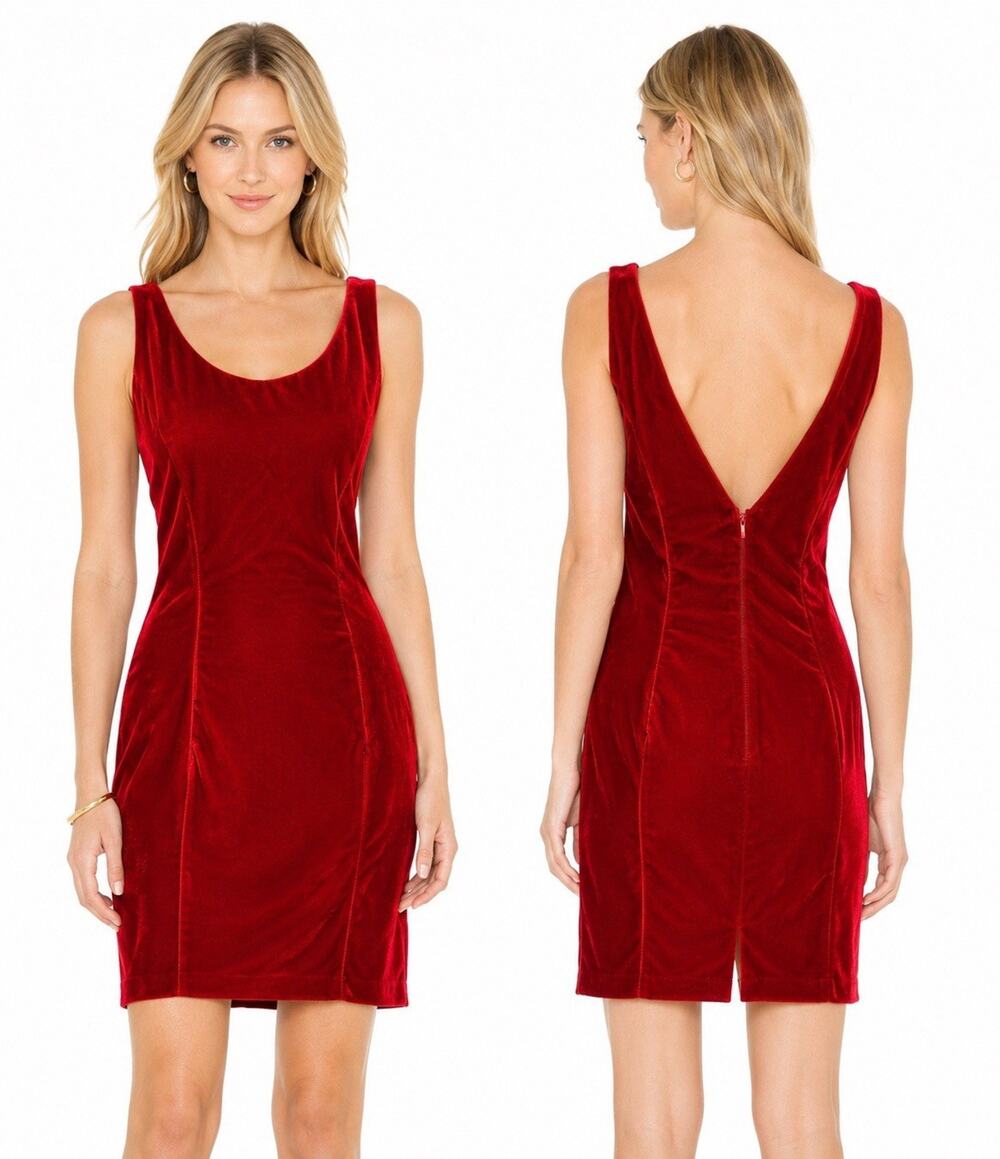 VTG 90s Jessica McClintock Red Velvet Sheath Dress Women’s Size 5/6 Sleeveless